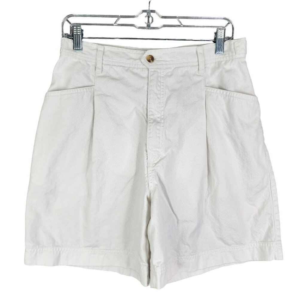 Womens White Eddie Bauer Cotton Bermuda Shorts Pleated 7" Inseam Size 12